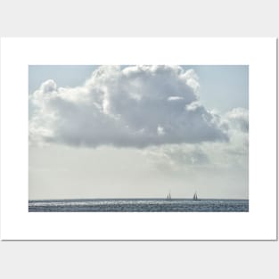 Two Yachts sailing off the Kintyre Coast, Scotland Posters and Art